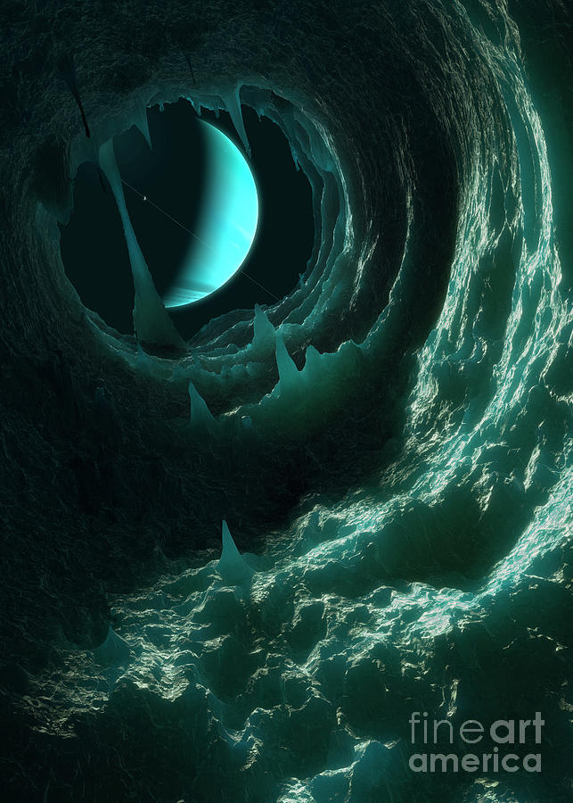 Uranus Seen From Ice Cave On Ariel Photograph by Mark Garlick/science Photo Library