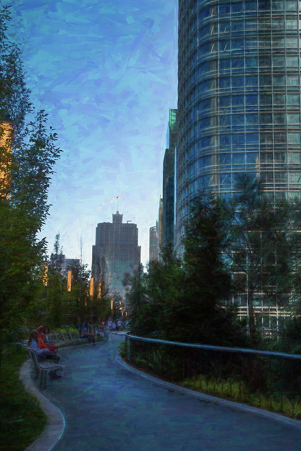 Urban Park Path at Twilight Digital Art by Bonnie Follett