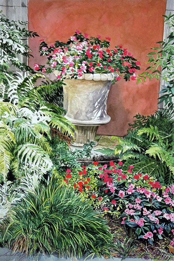 Urn Of Impatiens - Bel-air Hotel Painting by David Lloyd Glover