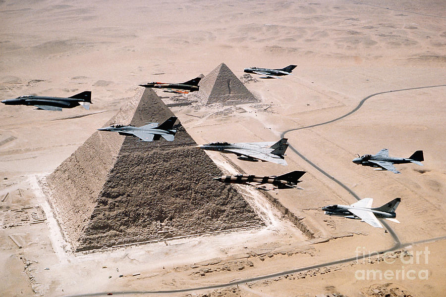 Us And Egyptian Aircraft Over Pyramids Photograph by Stocktrek