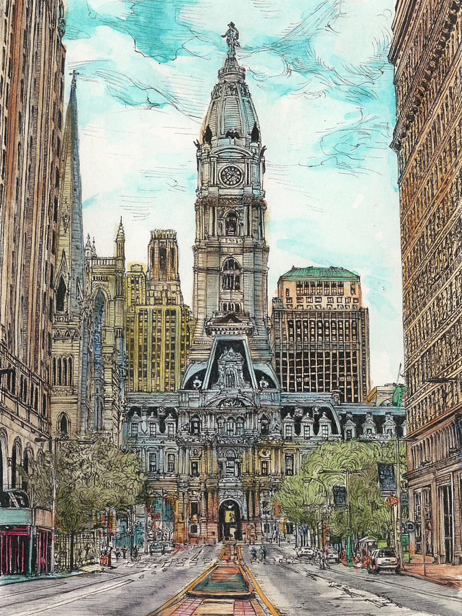 Landscape Painting - Us Cityscape-philadelphia by Melissa Wang