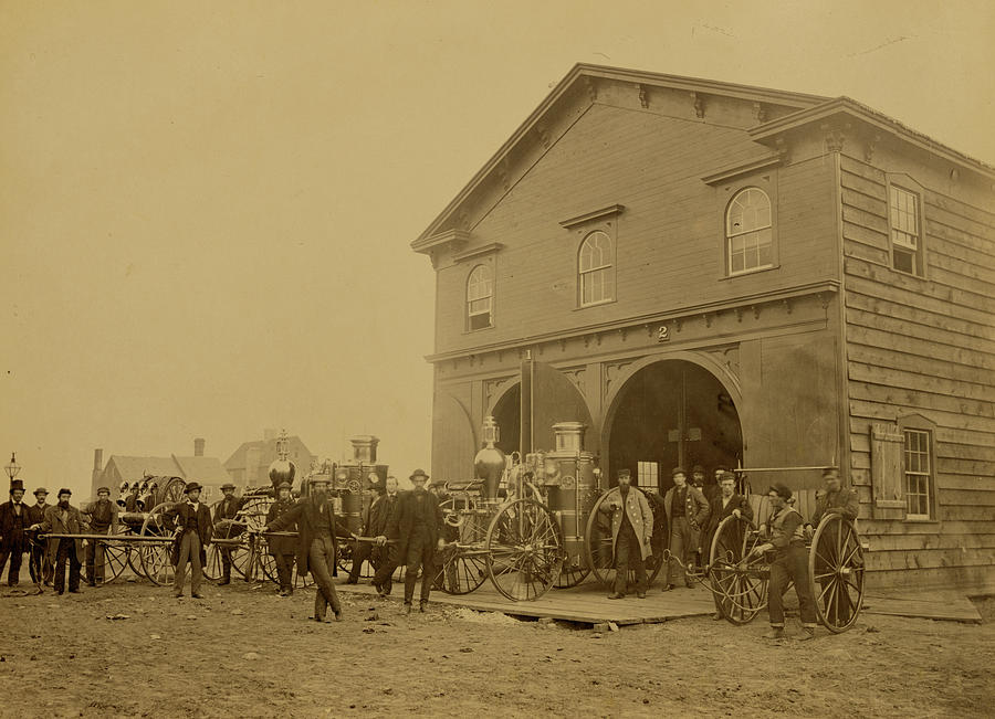 U.S. Fire Department, Alexandria, Va., with steam fire engines, July, 1863 Painting by 
