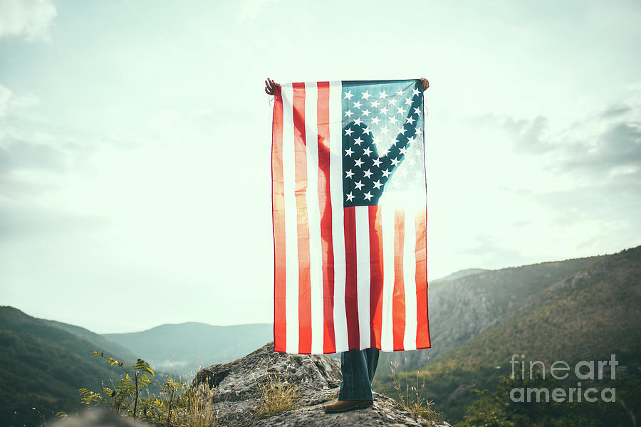 Us Flag On Mountain Photograph by South agency