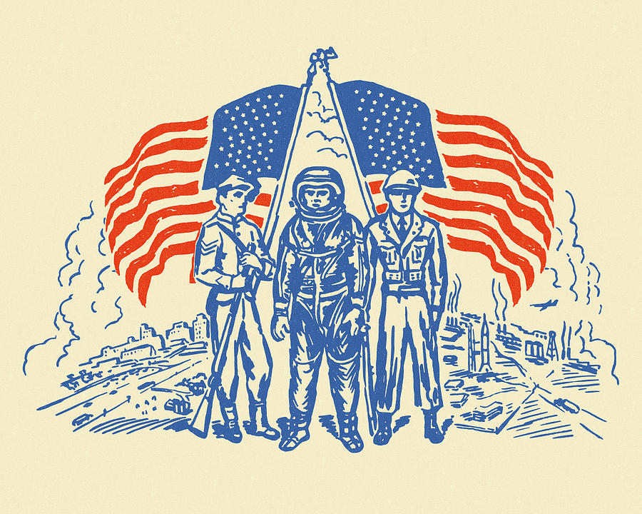 Science Fiction Drawing - US Flags and Patriotic Men by CSA Images