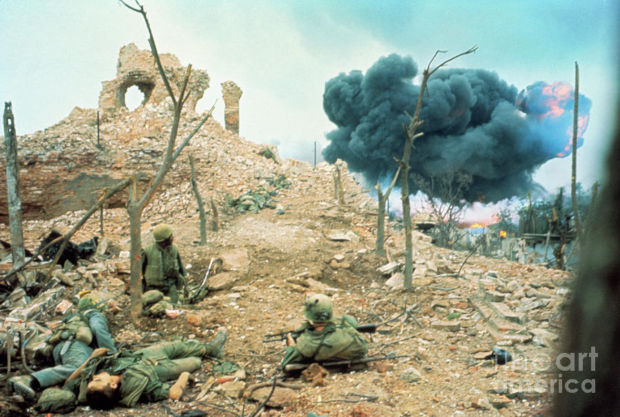 Us Marines Watching Bomb Exploding Photograph by Bettmann