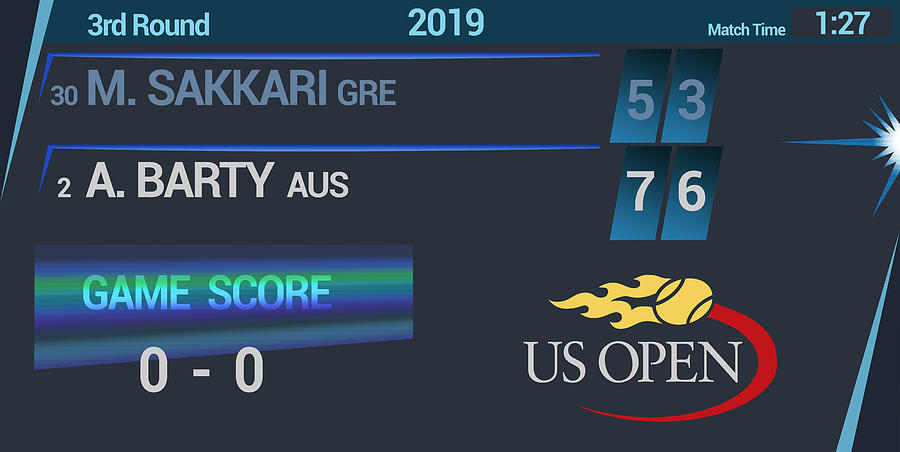 Tennis Digital Art - US Open Scoreboard 2019 - Barty 3rd Round by Carlos Vieira