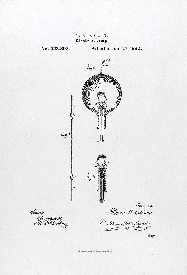 U.S. Patent 223898  Electric-Lamp. Issued January 27, 1880. Painting by Celestial Images
