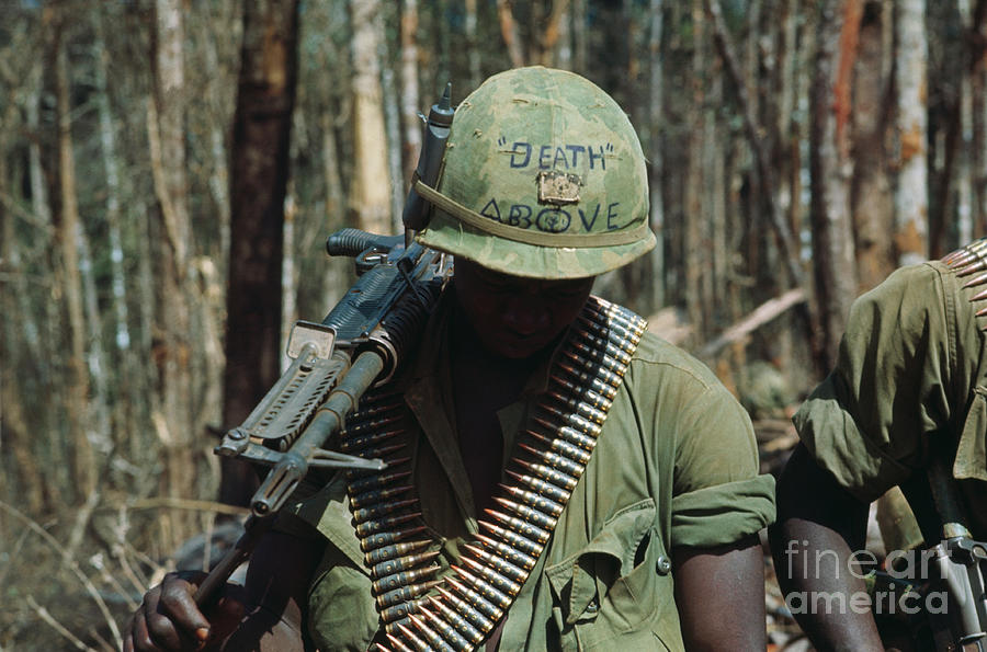 Us Soldier Wearing Helmet With Message Photograph by Bettmann