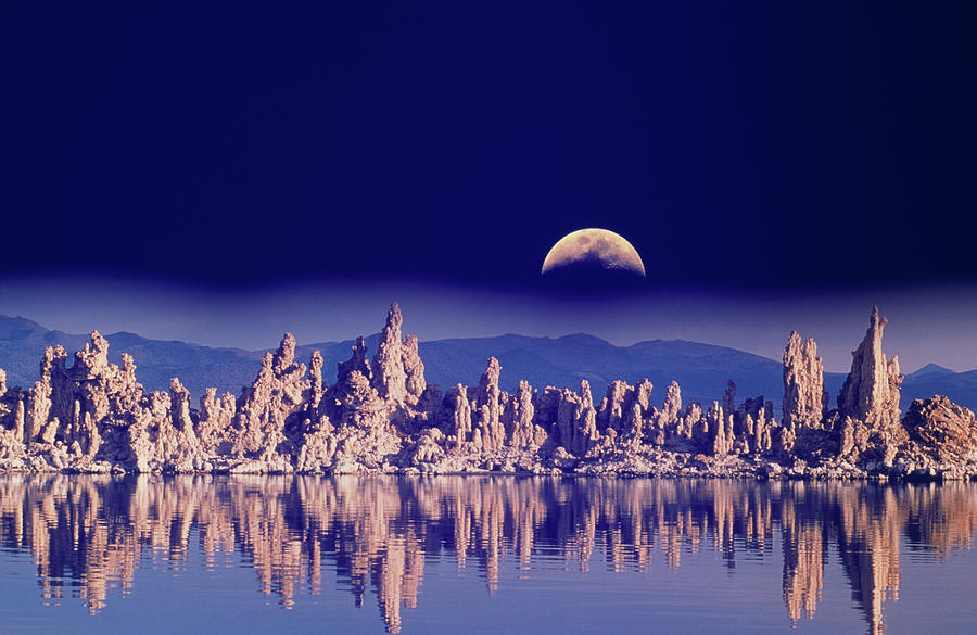 Usa, Ca, Mono Lake, Tufas And Moon Photograph by Grant Faint