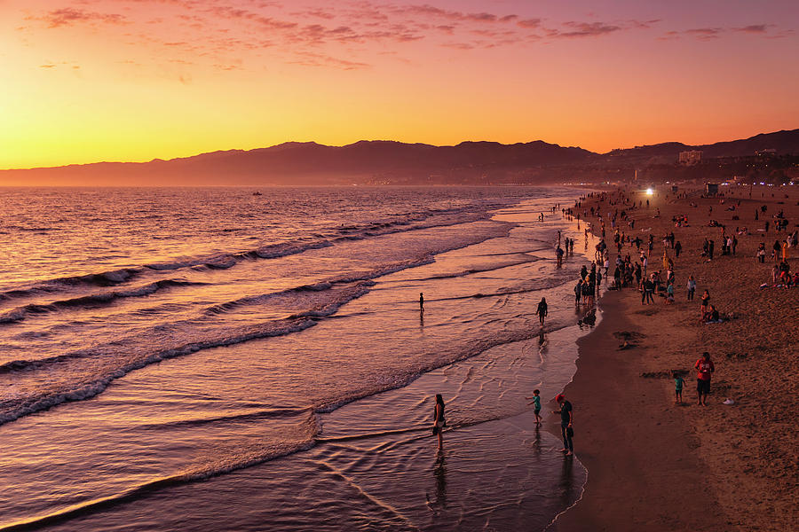 Usa, California, Los Angeles, Santa Monica, Pacific Ocean, Santa Monica State Beach At Sunset Digital Art by Markus Lange