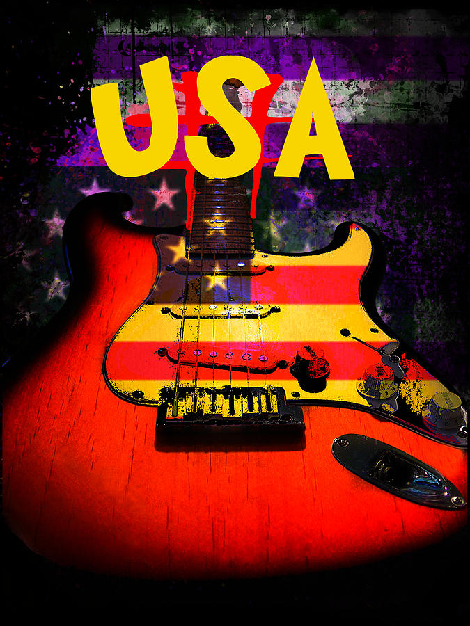 USA Flag Guitar Purple Stars and Bars Digital Art by Guitarwacky Fine Art