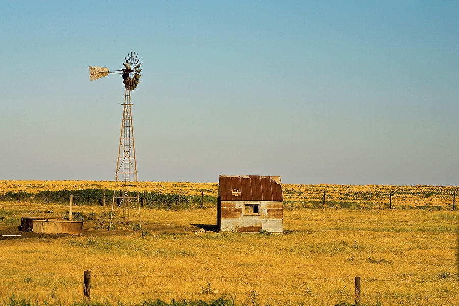 Usa, Kansas, Old Barn And Windmill Digital Art by Claudia Uripos