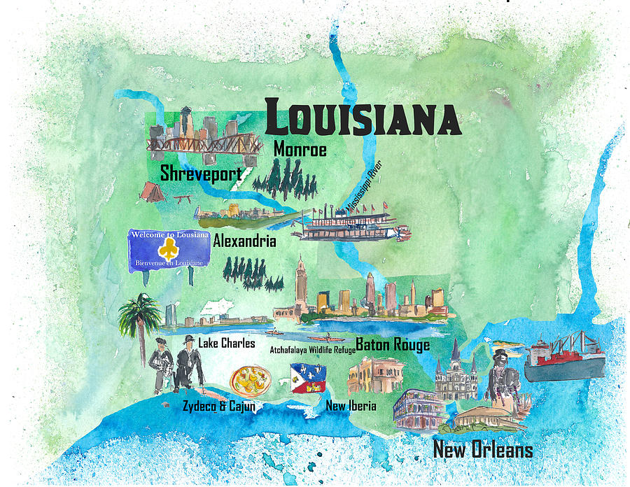 Large tourist map of Louisiana state, Louisiana state, USA, Maps of the  USA