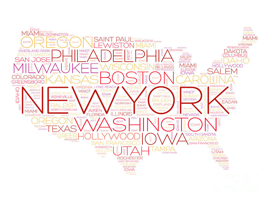 Francisco Digital Art - Usa Map Word Cloud With Most Important by Dizain