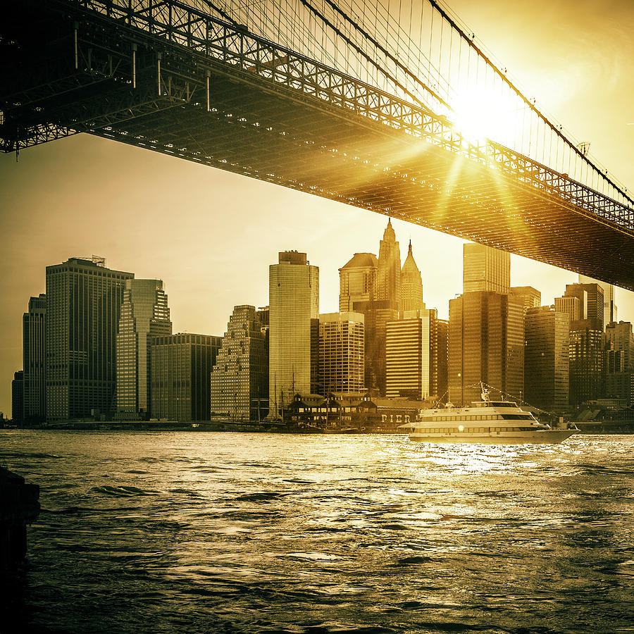 Usa, New York, Brooklyn Bridge Digital Art by Antonino Bartuccio