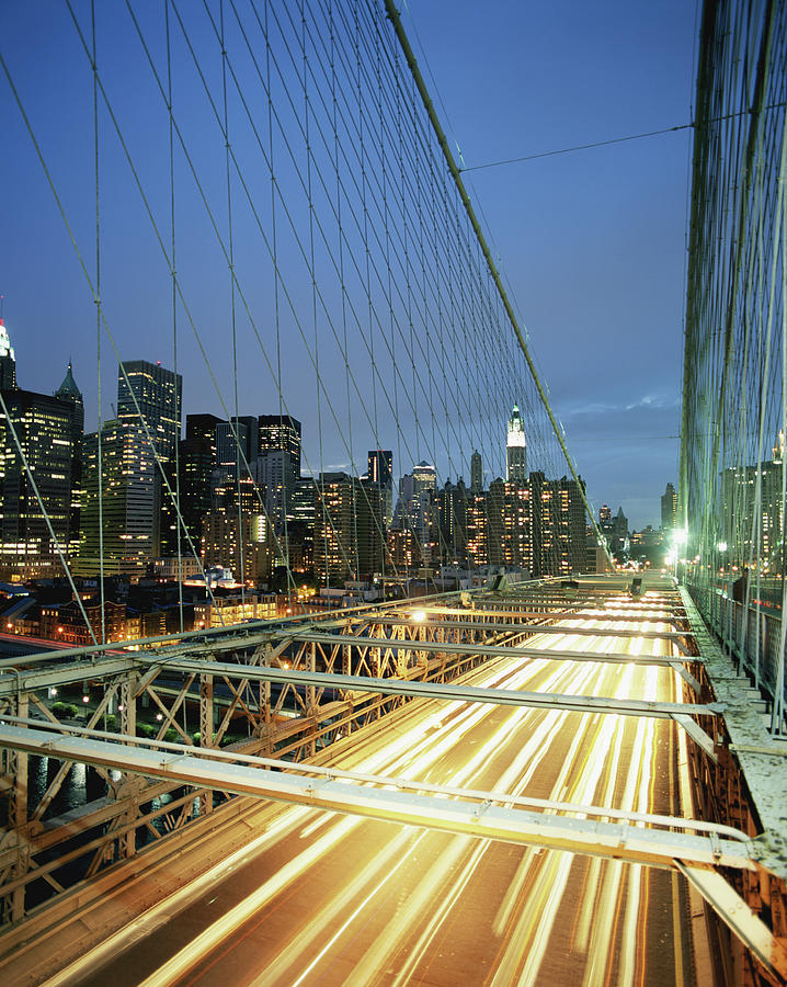 Usa, New York, Brooklyn Bridge, Night Photograph by Donovan Reese