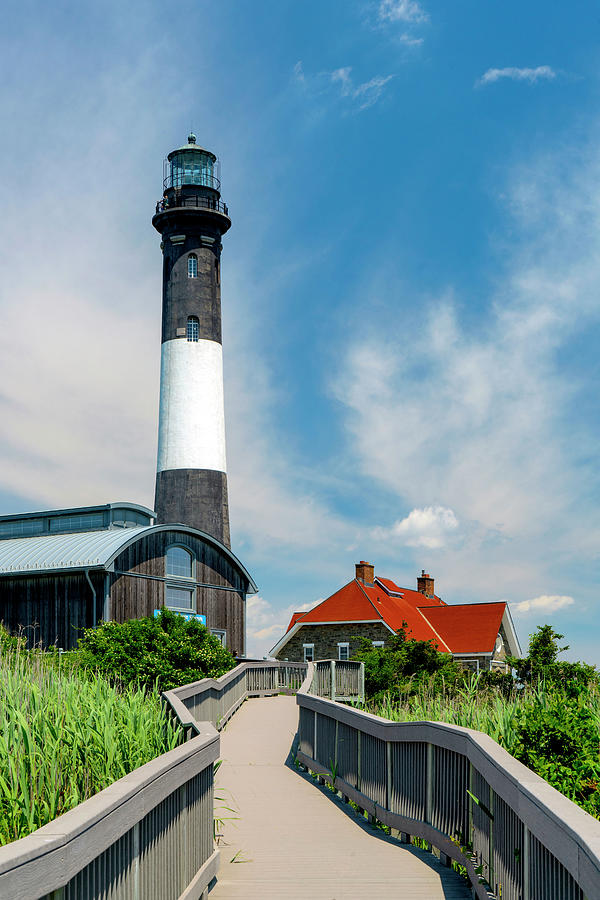 Usa, New York, Long Island, Wooden Path Leading To Fire Island Lighthouse. Digital Art by Alejandra Uribe Posada