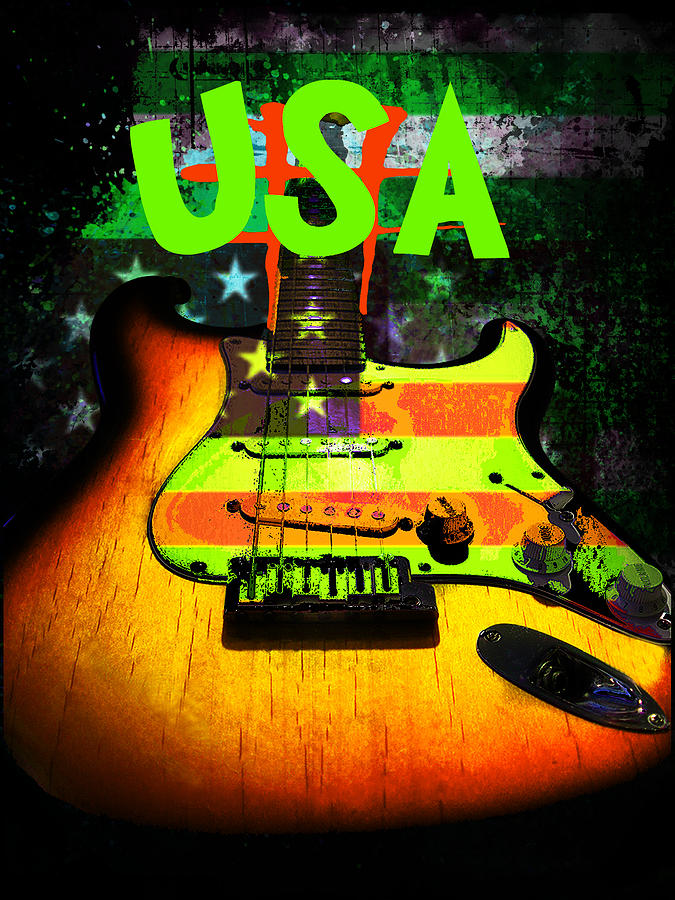 USA Strat Guitar Music Green Theme Digital Art by Guitarwacky Fine Art