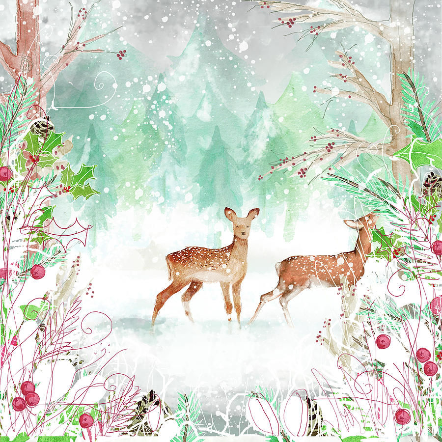 Deer Painting - Usa Two Deer Woods by Clare Davis London