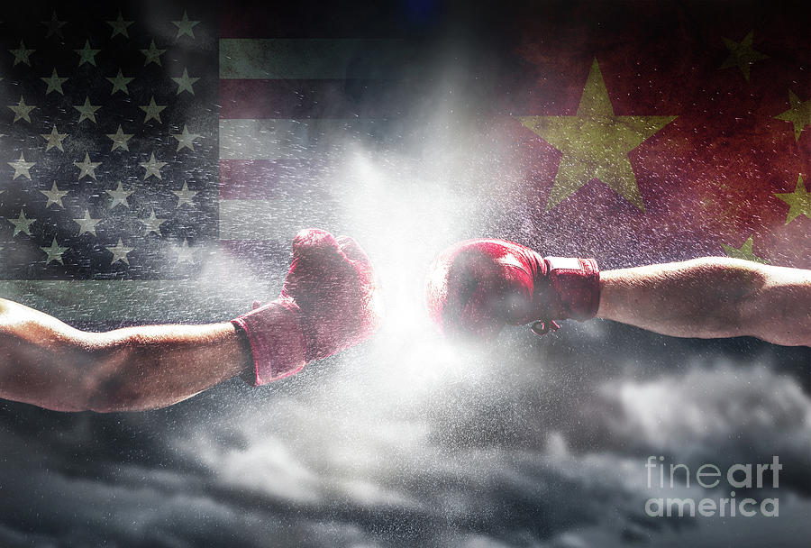 USA vs China. Two boxing gloves punch Photograph by Michal Bednarek