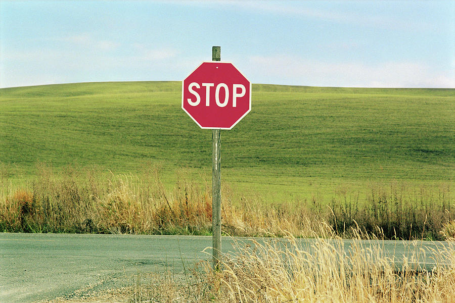Usa, Washington, Palouse, Stop Sign On by Mel Curtis