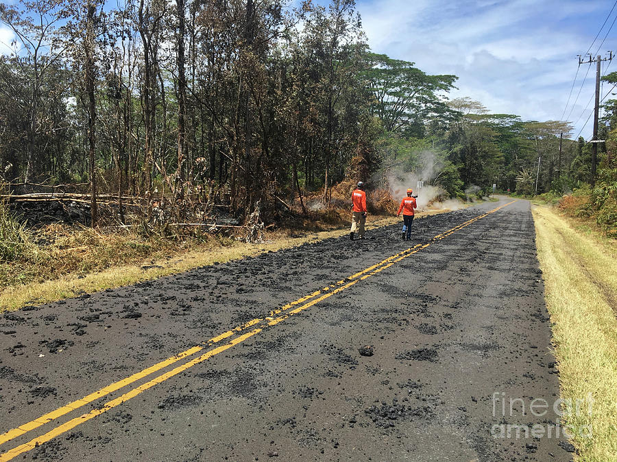 Eruption Photograph - Usgs Scientists Monitoring Kilauea Eruption by Us Geological Survey/science Photo Library