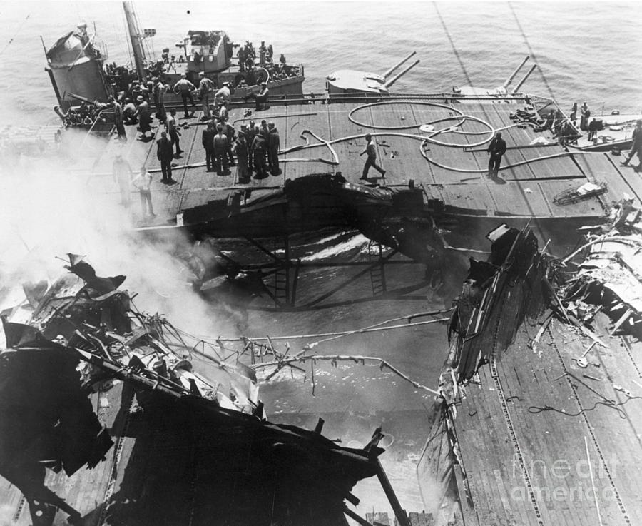 Uss Bunker Hill Carrier Damage Photograph by Bettmann - Pixels Merch