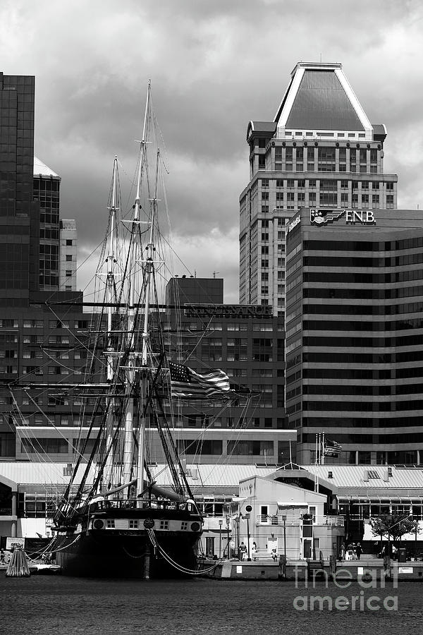 USS Constellation and Commerce Place in Monochrome Baltimore by James Brunker USS Constellation and Commerce Place in Monochrome Baltimore by James Brunker
