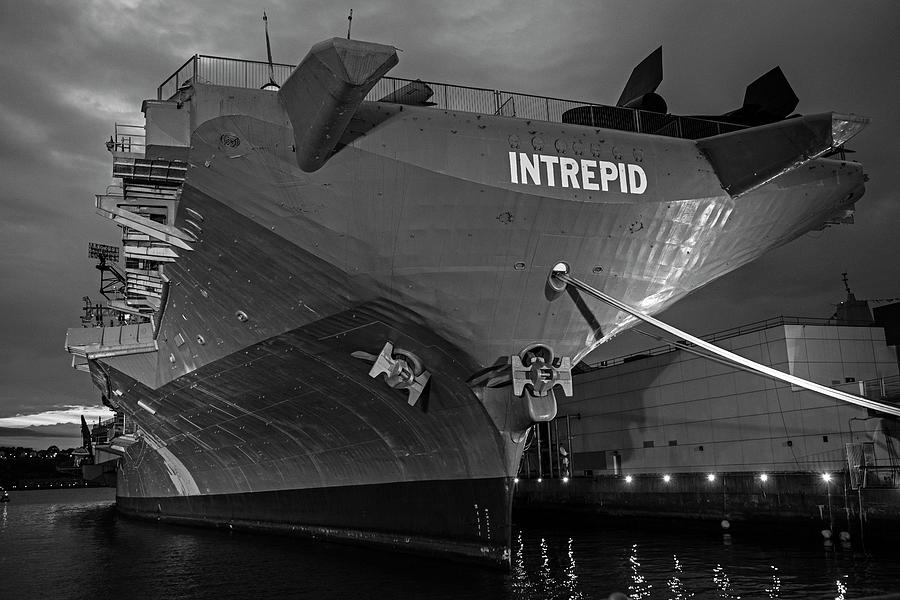 USS Intrepid New York NY Battleship Dramatic Sky New York City Black and White Photograph by Toby McGuire