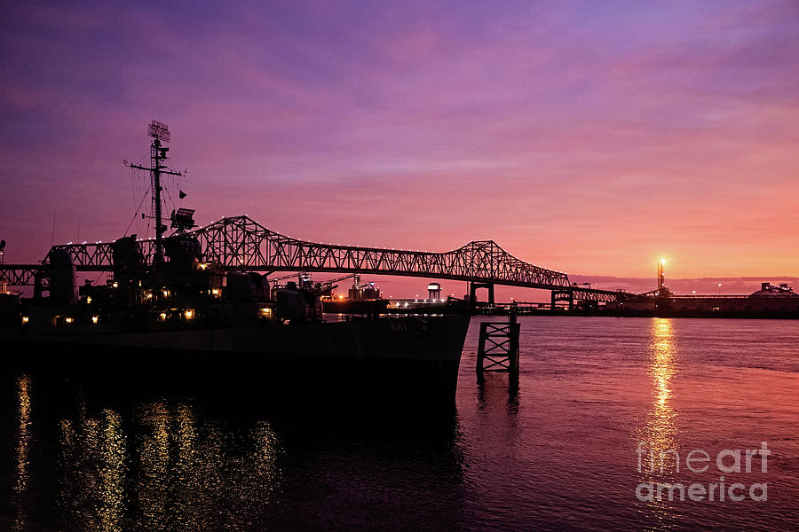 Baton Rouge Photograph - USS Kidd and the New Bridge Sunset Baton Rouge, LA by Scott Pellegrin