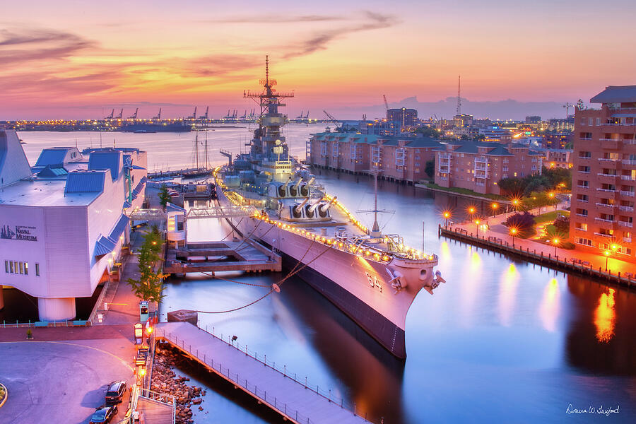 USS Wisconsin at Dusk Photograph by Donna Twiford