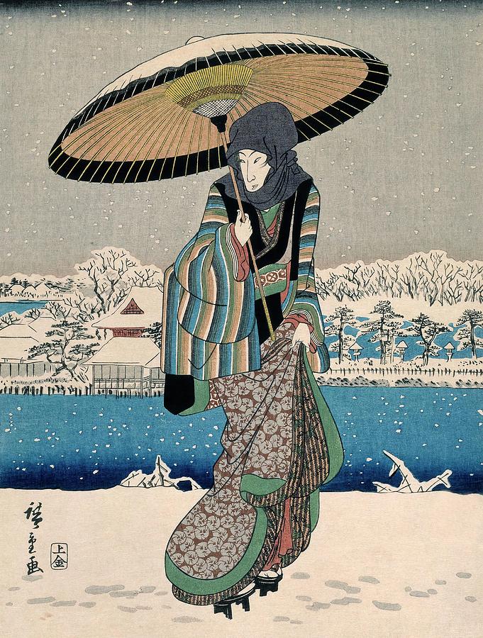 Utagawa Hiroshige -Copy-, Joshuya Kinzo Ueno shinobazu no ike yuki no kie-. Painting by Utagawa Hiroshige -1797-1858- Joshuya Kinzo -19th cent -