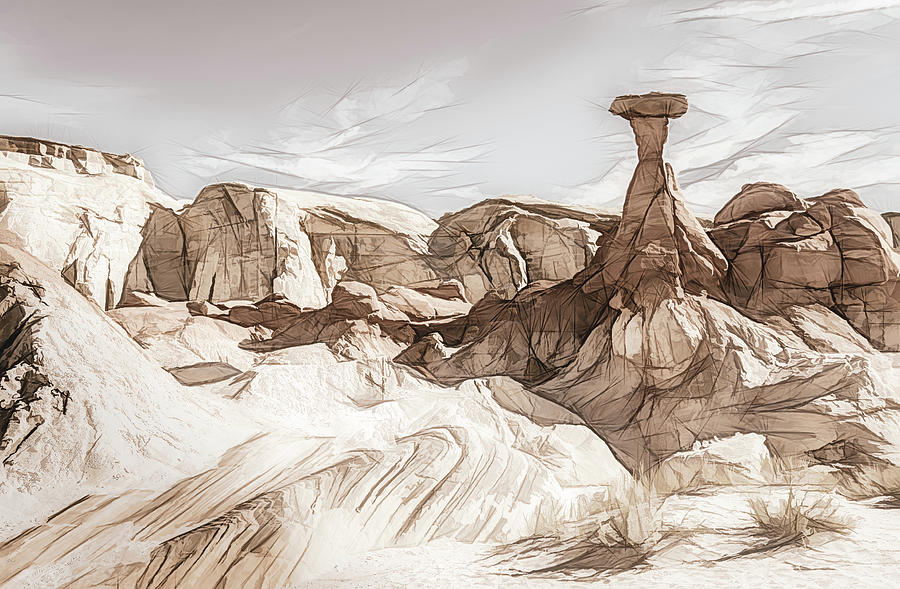 Utah Toadstool Landscape - Digital Sketch Photograph by Debra Martz