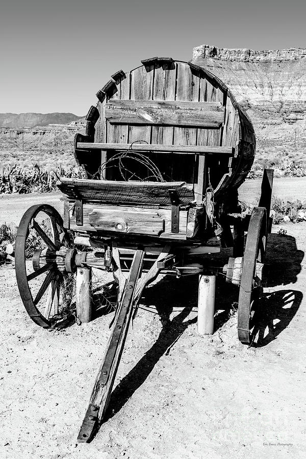 Utah Zion National Park Vintage Wagon Black and White Photograph by Aloha Art
