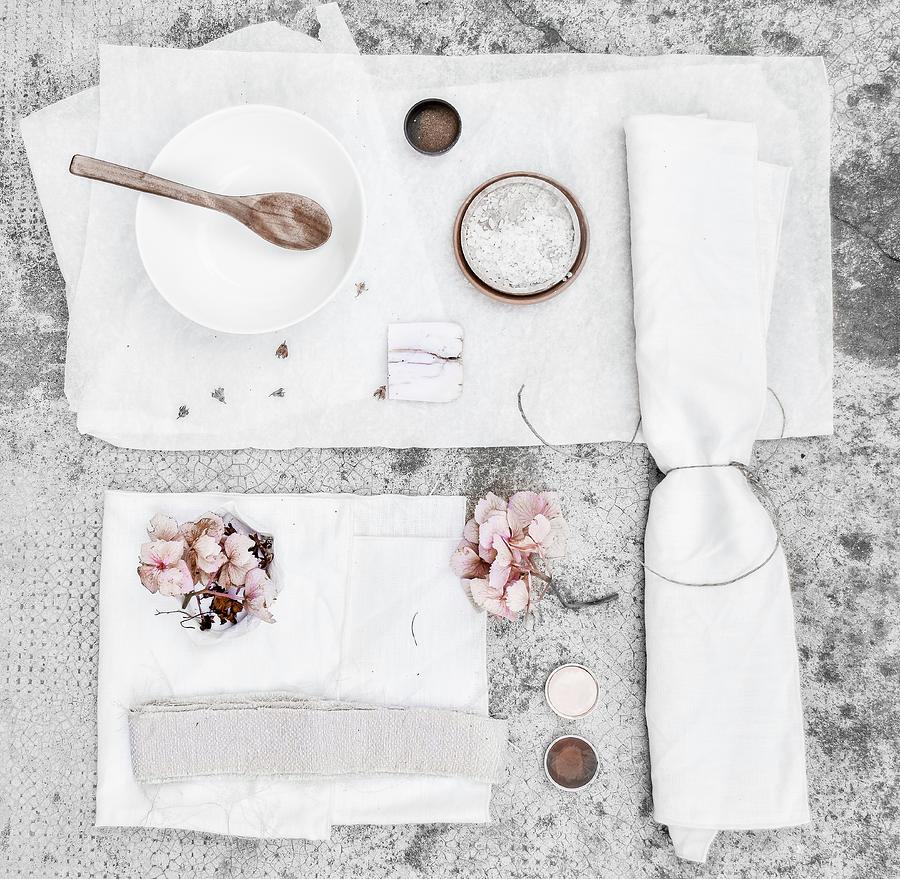 Utensils For Dying Fabric Using Hydrangea Flowers Photograph by Agata Dimmich