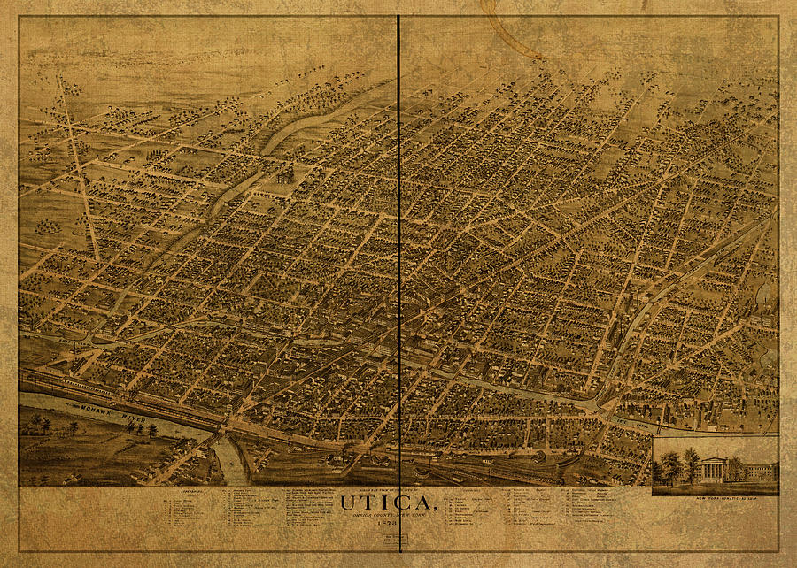 Utica New York Vintage City Street Map 1873 Mixed Media by Design Turnpike