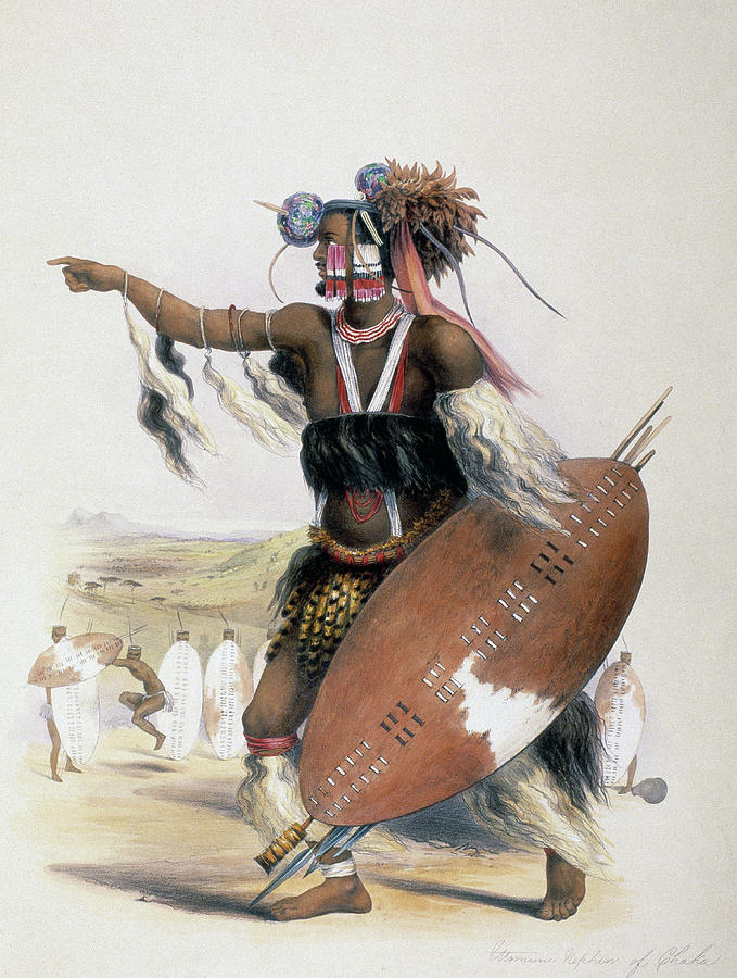 Utimuni nephew of Zulu warrior hero and chief Shaka Zulu from G.F. Angas. Images taken from the ... Painting by George French Angas -1822-1886-