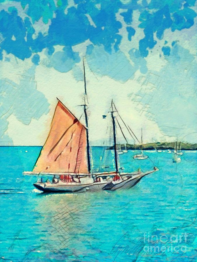 V Roseway Sailing into Harbor - Vertical Painting by Lyn Voytershark