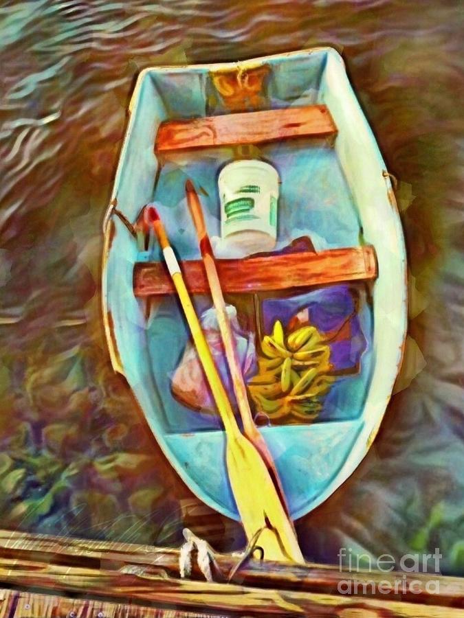 V1 Rowboat with Banana Bunch - Vertical  Painting by Lyn Voytershark