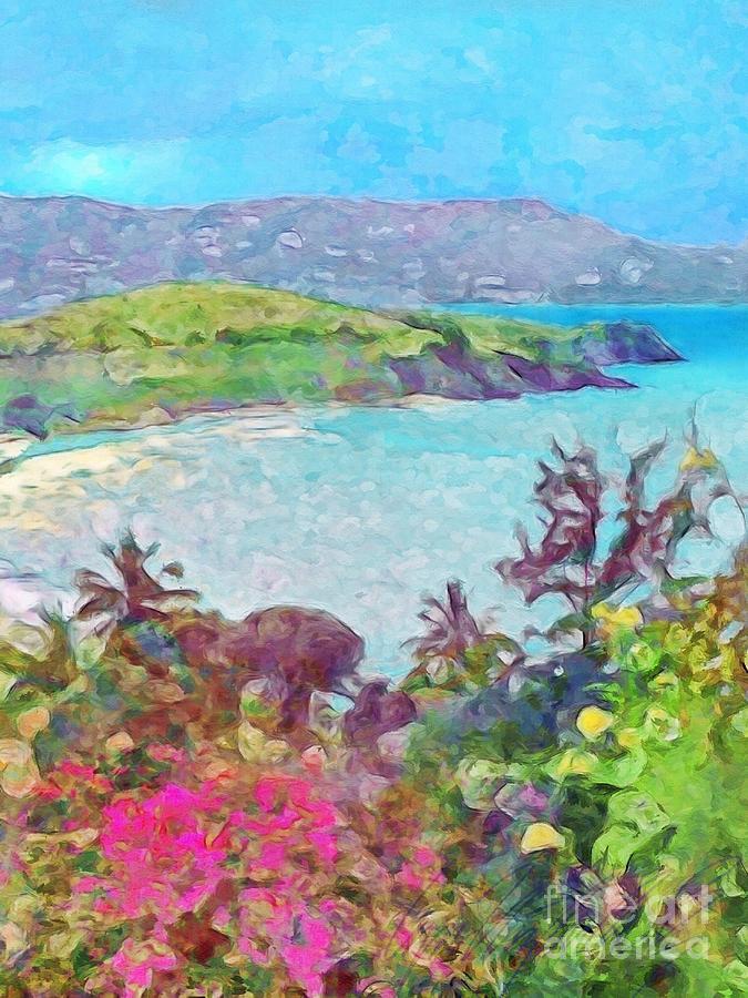 V1 Shoreline View from The Buccaneer - Vertical Painting by Lyn Voytershark