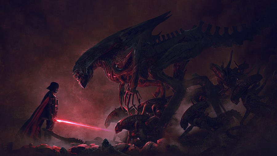 Star Wars Digital Art - Vader vs Aliens 1 by Guillem H Pongiluppi