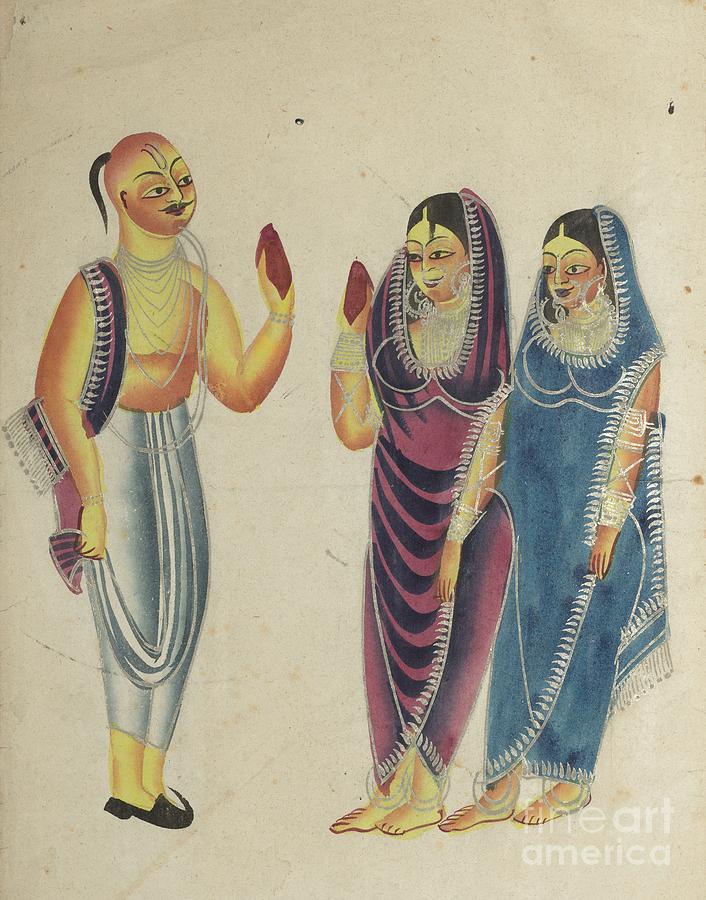 Vaishnava Devotee With Two Women Drawing by Heritage Images