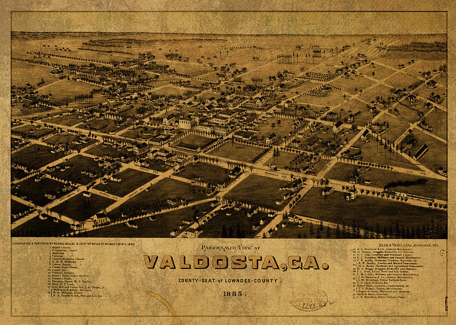 Valdosta Georgia Vintage City Street Map 1885 Mixed Media by Design ...