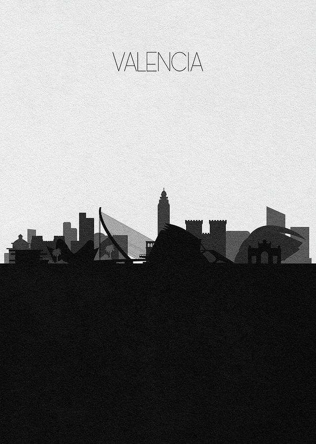Valencia Cityscape Art Drawing by Inspirowl Design