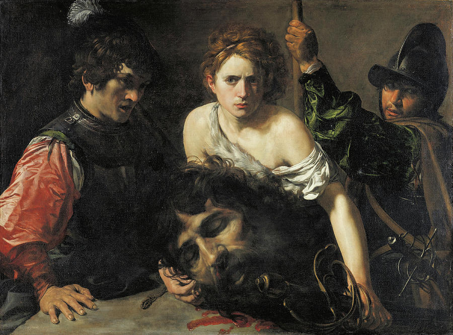 Valentin de Boulogne -Coulommiers -Seine-et-Marne-, 1591-Rome, 1632-. David With the Head of Goli... Painting by Valentin de Boulogne -1591-1632-