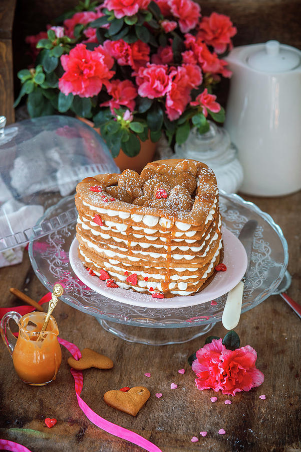 Valentines Day Cake With Honey Cake Layers And Sour Cream Photograph by Irina Meliukh