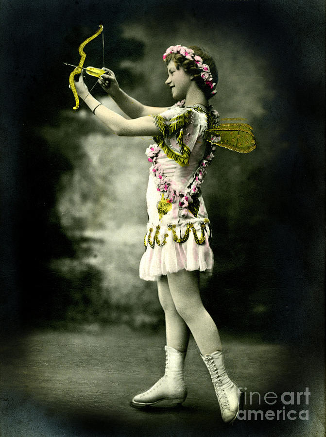 Valentines Day Postcard: Cupid On Ice Skates, 1900 Photograph by 