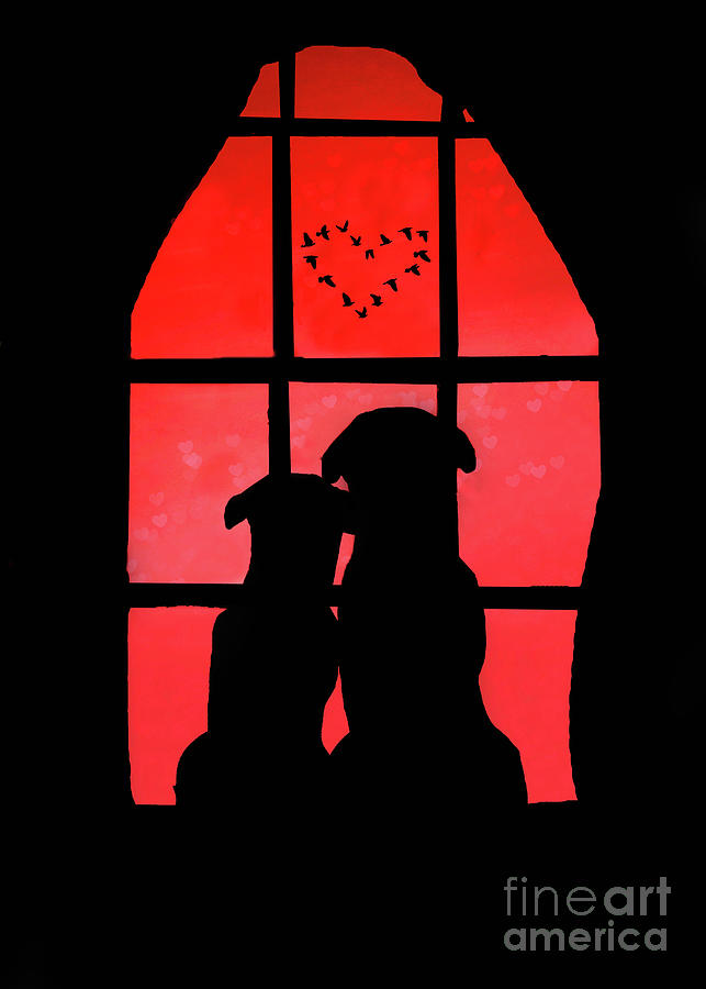 Valentines  Day Two Dogs in the Window Watching Birds Photograph by Stephanie Laird