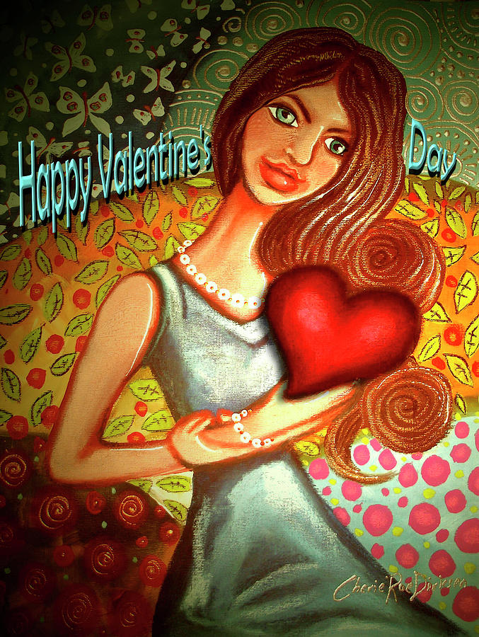 Pattern Painting - Valentines Day Woman With Heart by Cherie Roe Dirksen
