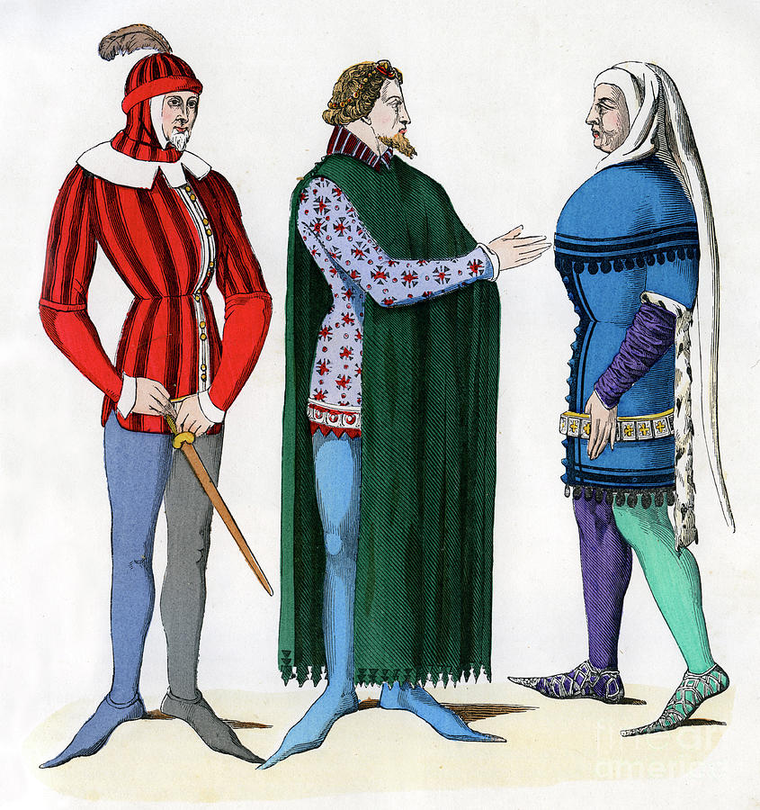 Valet And Lords In 14th Century Drawing by Print Collector